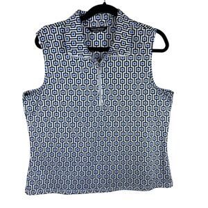 Tango Mango Geometric Print 1/4 Zip Collared Sleeveless Stretchy Polo Size XL